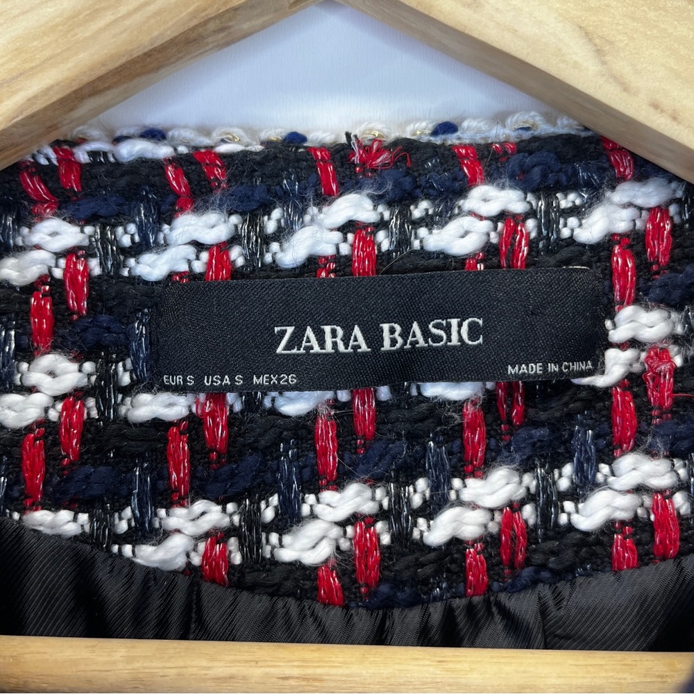 Zara Blogger Favorite textured tweed collarless jacket red & navy - Small - Picture 10 of 12